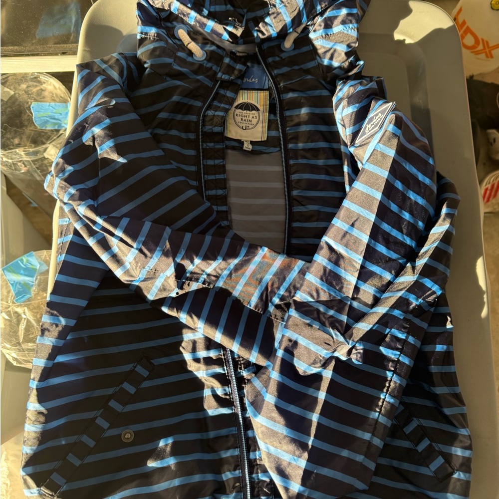 Joules Navy and Light Blue Striped Kids Raincoat